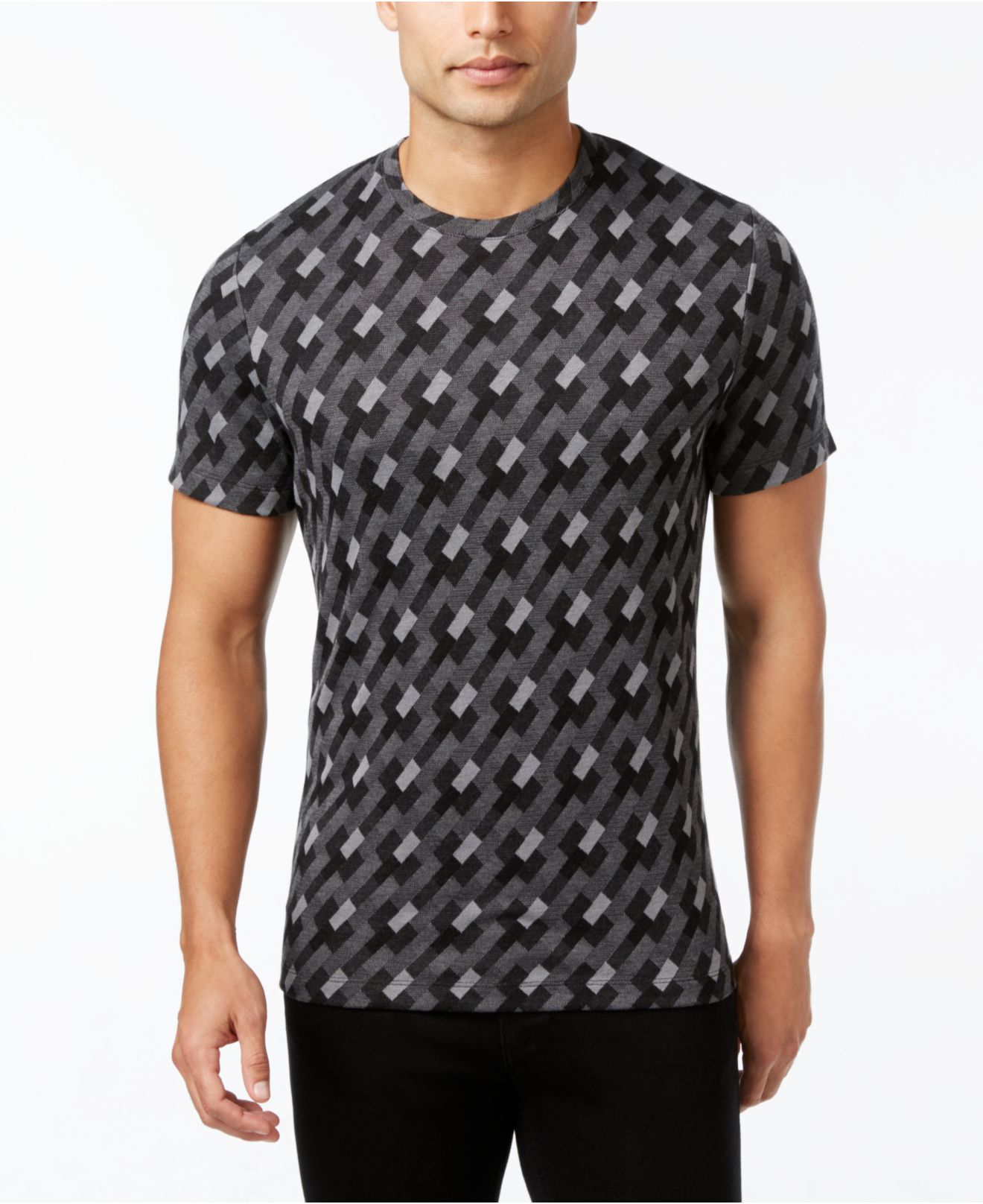 Lyst Alfani Men's Jacquard Geometric Tshirt in Black for Men